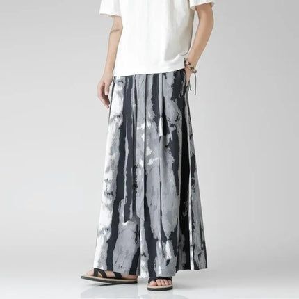 Pantaloncini da uomo casual larghi con stampa da spiaggia, in seta ghiaccio sottile, comodi, a gamba larga, stile Harajuku, streetwear