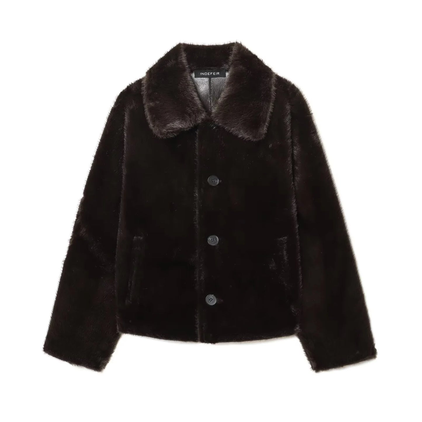 Women's Autumn/ Winter Fleece-Lined Double-Sided Leather Jacket Single-Breasted Reversible Casual Long-Sleeve Warm Coat