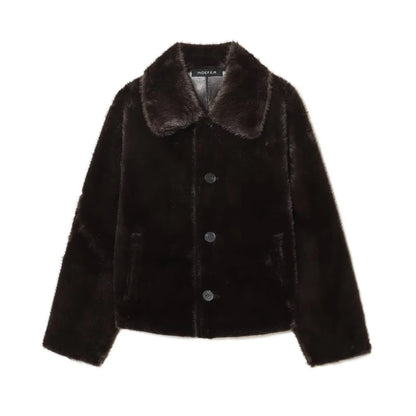 Women's Autumn/ Winter Fleece-Lined Double-Sided Leather Jacket Single-Breasted Reversible Casual Long-Sleeve Warm Coat