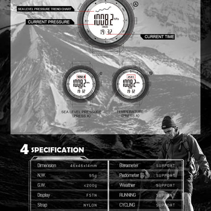 NORTH EDGE APACHE-46 Orologio digitale da uomo Sport all'aria aperta Corsa Nuoto Orologi sportivi all'aria aperta Altimetro Barometro Bussola WR50M platinumshop