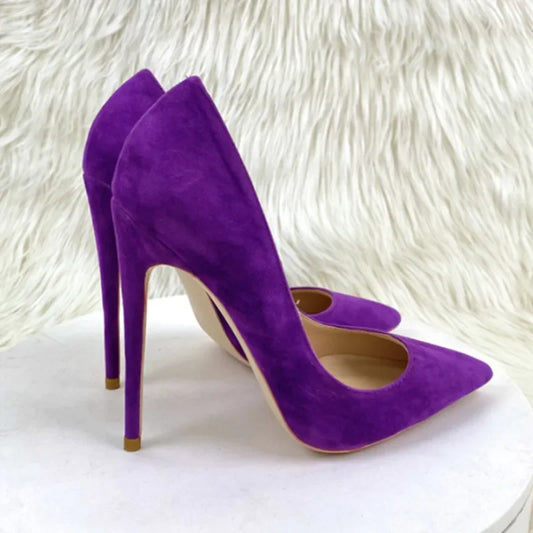 Star Style Suede Women Shoes High Heel Brand Fashion Pumps Sexy Pointed Toe 8cm 10cm 12cm Comfortable Wedding Purple Women Shoes