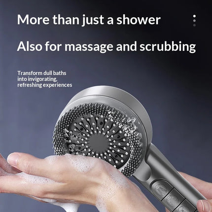 Soffione doccia autopulente a 4 modalità con spazzola in silicone, arresto acqua con un tasto, massaggio ad alta pressione, soffione in ABS con filtro
