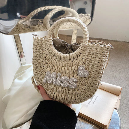 Personalized Summer Straw Bag for Women, Large Capacity, Perforated Design, Simple Shoulder Beach Bag for Vacations