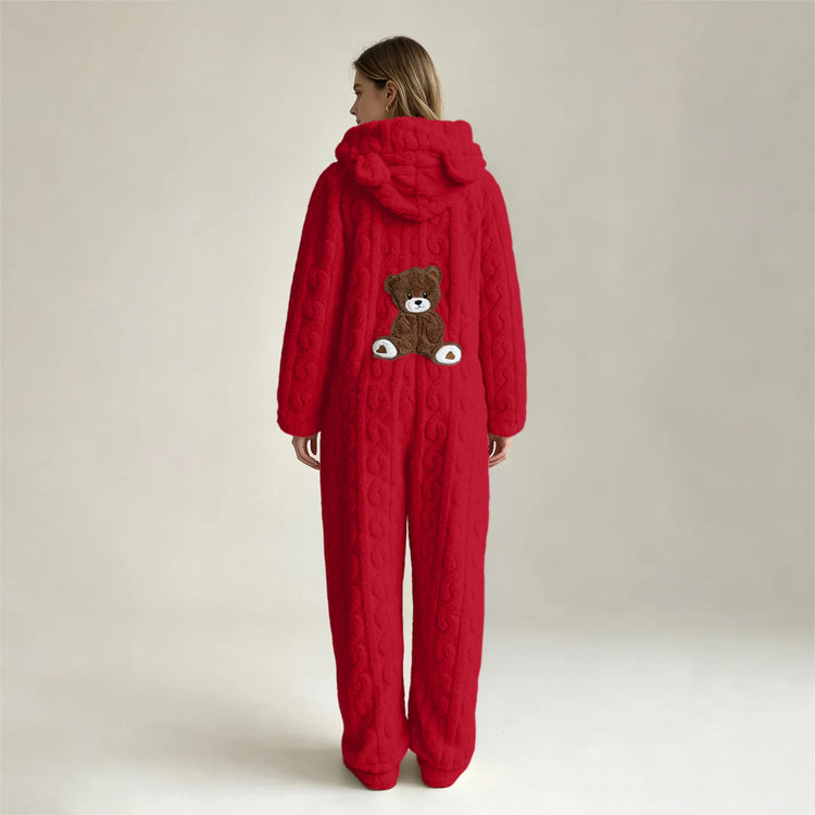Animal Kigurumi Costume Cute Bear Onesie For Women Men Adult Cartoon Animal Pajamas Winter Soft Warm Fleece Hooded Sleepwear