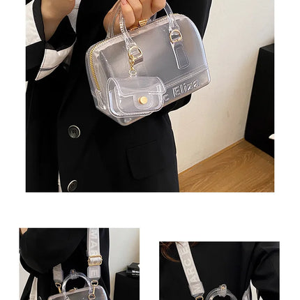 2025 Transparent PVC Beach Bag, Korean Style, Fresh and Sweet Silicone Shoulder Bag, Medium Size with Zipper Closure