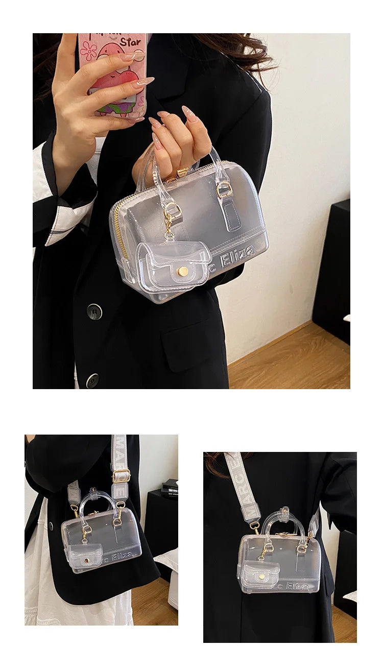 Borsa da Spiaggia in PVC Trasparente 2025, Stile Coreano, Borsa a Tracolla Fresca e Dolce in Silicone, Misura Media con Chiusura a Cerniera