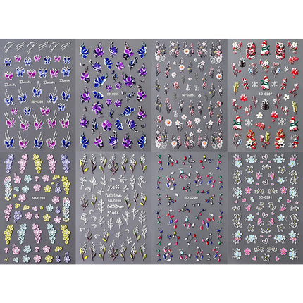 1Pc 3D Lavendar Flowers Stickers for Nails Spring Sakura Floral Leaves Self-Adhesive Sliders Decals Art Manicure for Decoration