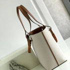 Borsa tote verticale in tela bianco sporco, borsa a tracolla multiuso con finiture in pelle di lusso