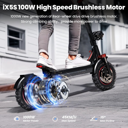 Monopattino Elettrico iScooter IX5S, Ruote da 11 Pollici, Fuoristrada, 48V15Ah 1000W, Trazione Posteriore, Velocità Massima 45km/h, Autonomia 65km, Pieghevole
