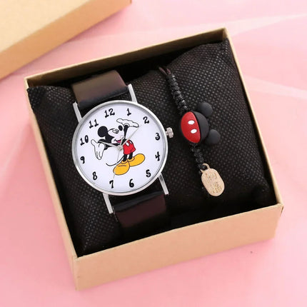 Nuovo set di braccialetti per orologi da donna Disney per bambini Confezione regalo Moda Topolino Orologi da cartone animato per bambini Bracciali da donna con scatola platinumshop