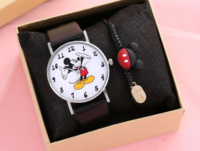 Nuovo set di braccialetti per orologi da donna Disney per bambini Confezione regalo Moda Topolino Orologi da cartone animato per bambini Bracciali da donna con scatola platinumshop