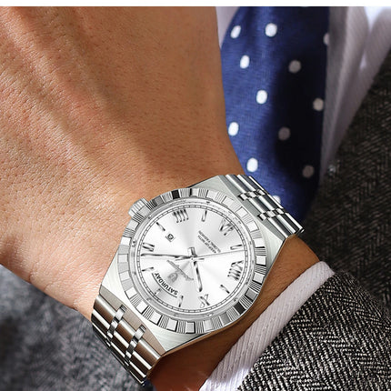 POEDAGAR Fashion Male Clock Luminous Waterproof Week Date Creative Men Watch Stainless Steel Quartz Business Men's Watches Reloj