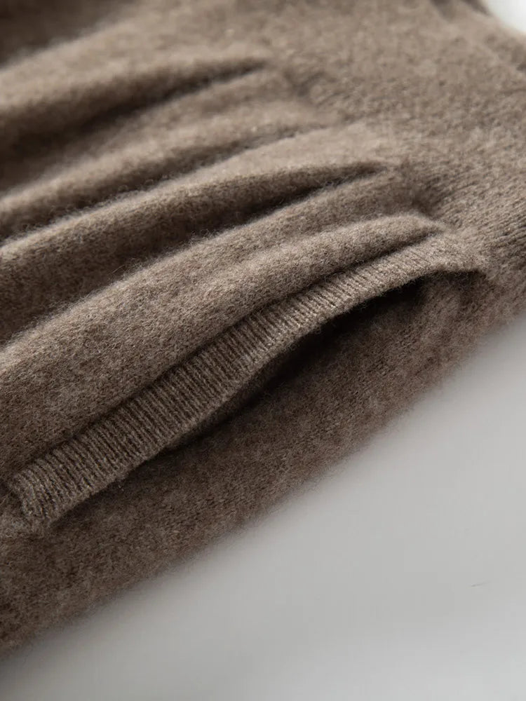 Classic Autumn Winter Wave Skirt 100% Cashmere Skirt Women A-Line Skirt Female Double Elastic Waist Pocket Warm Knit Long Dress PlatiNum