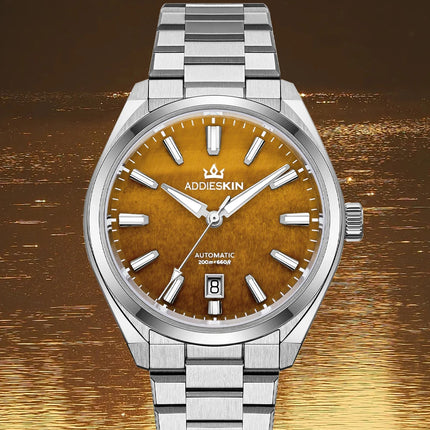 AddiesKin K010 Automatic Watch for Men Natural Tiger Eye Dial Miyota 9015 Movement Sapphire Crystal 200 Waterproof Luminous Gift