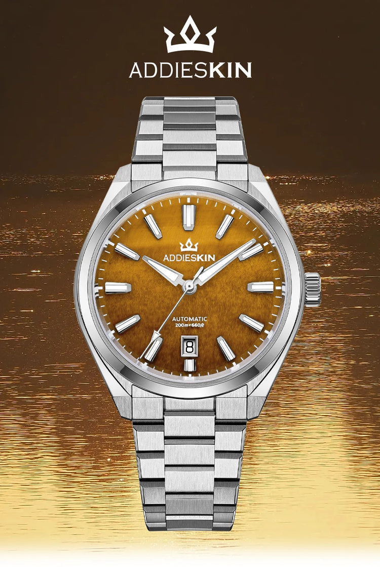 AddiesKin K010 Automatic Watch for Men Natural Tiger Eye Dial Miyota 9015 Movement Sapphire Crystal 200 Waterproof Luminous Gift
