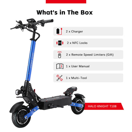 Monopattino Elettrico Halo Knight T108 52V 28.8Ah Doppio Motore Pieghevole 1200W con Pneumatici Stradali e Sospensioni