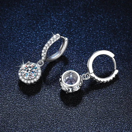 925 Sterling Silver 1 Carat Moissanite Round Earrings for Women Luxury Evening Style PlatiNum
