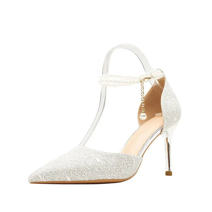 Size 31-43 Women High Heels Stiletto Heel Summer Lace Mesh Sweet Gold Silver Wedding Shoes PlatiNum