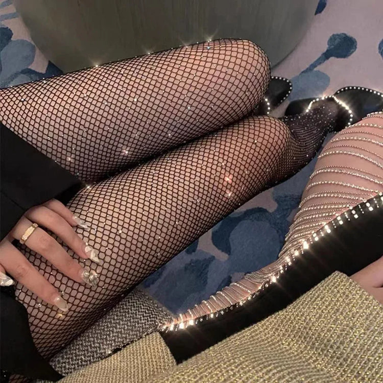 2024 estate a rete diamante collant per le donne moda sexy collant a rete lucida femminile sottile s