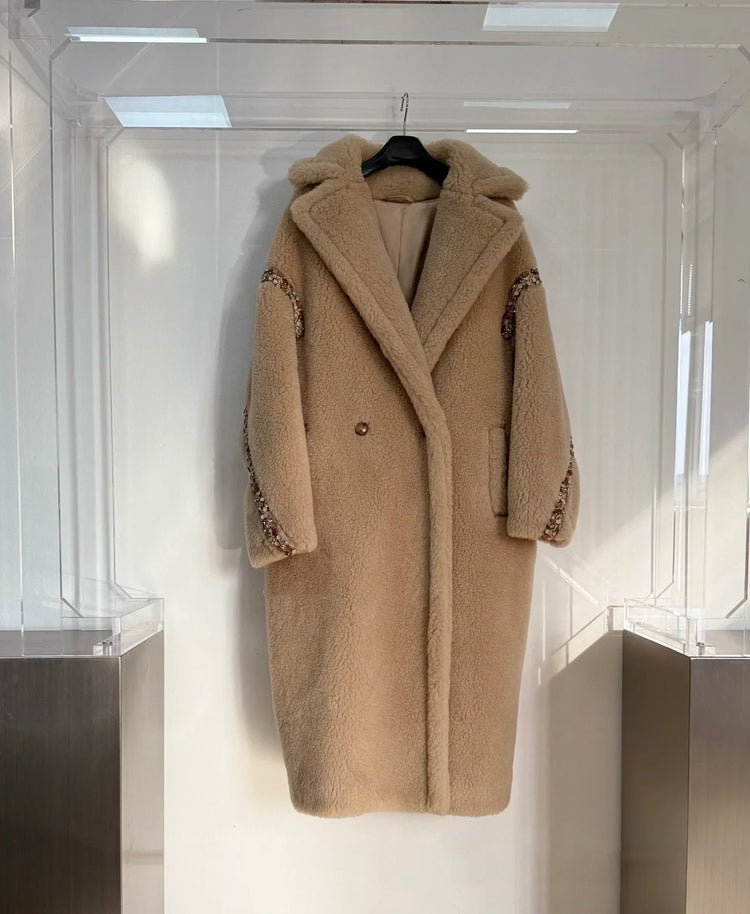 Max Teddy Coat 62% Alpaca 26% Wool 12% Silk Coat Winter Thicken Women's Coat