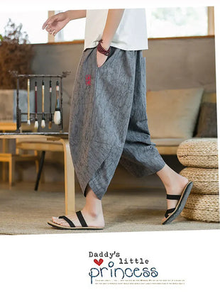 Kimono giapponese Pantaloncini tradizionali Pantaloni asiatici da uomo Samurai giapponese Pantaloni larghi da uomo in lino Yukata casual allentati
