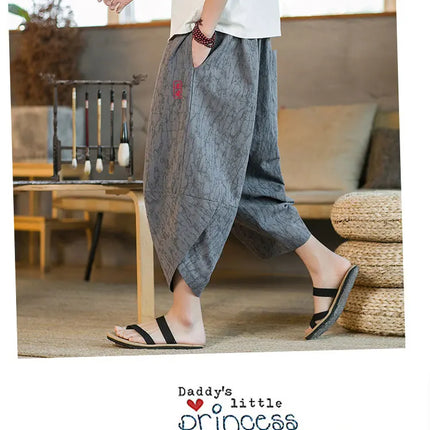 Kimono giapponese Pantaloncini tradizionali Pantaloni asiatici da uomo Samurai giapponese Pantaloni larghi da uomo in lino Yukata casual allentati