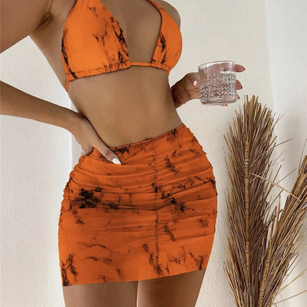 3 pezzi perizoma Bikini con gonna marmo texture costume da bagno donna costume da bagno Set costumi da bagno femminili abbigliamento da spiaggia nuoto estate platinumshop