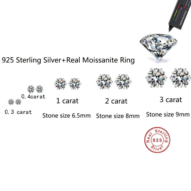 100% 925 sterling silver GRA Certified 0.3-3CT real Moissanite D color VVS1 six-jaw stud earrings Women Wedding Band Jewelry PlatiNum