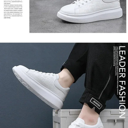 2026 Men's Casual Shoes Spring and Autumn Flat-soled Casual Leather Shoes Sports Shoes Black and White Men's Thick-soled Shoes