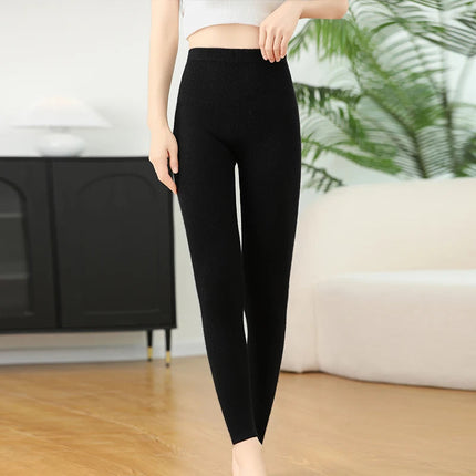 2025 Autumn&Winter Women Knitted Cashmere Wool Pants  Warm Receiving abdomen High elasticity High-quality Basic Slimming legging PlatiNum