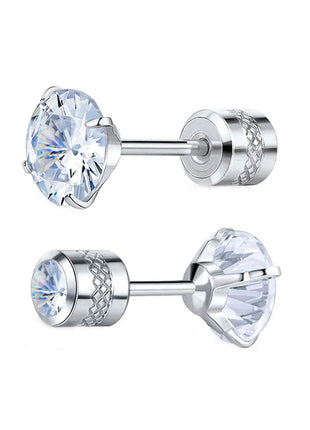 1 paio di orecchini a bottone con zirconi cubici in titanio puro con retro piatto 5A, adatti per donne e uomini, regalo di gioielli per orecchie sensibili platinumshop