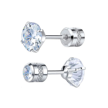 1 paio di orecchini a bottone con zirconi cubici in titanio puro con retro piatto 5A, adatti per donne e uomini, regalo di gioielli per orecchie sensibili platinumshop