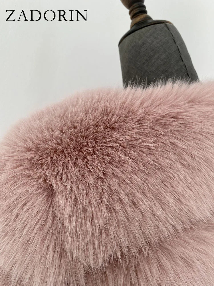 ZADORIN Luxury Long Hooded Spliced Fluffy Faux Fur Coat Woman Clothing Long Sleeve Warm Winter Coat Faux Fur Jacket Ladies Coats