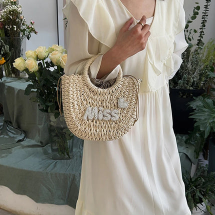 Personalized Summer Straw Bag for Women, Large Capacity, Perforated Design, Simple Shoulder Beach Bag for Vacations