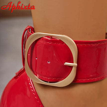 Aphixta 4 cm cinturino pompe fibbia della cintura 3.94 pollici/10 cm tacchi a spillo pompe scarpe da festa da donna rosso nero punta a punta taglia 51 52 53