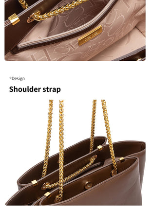 CHCH Women's Tote Bag 2026 Spring New Brown Magnetic Buckle Storage Bag Large Capacity Commuter Chain Bag PlatiNum