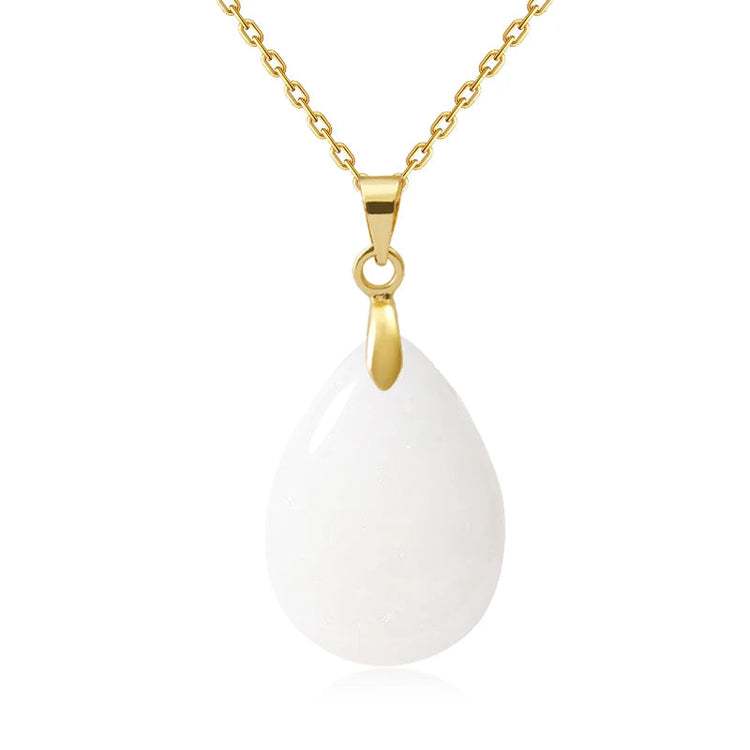 New Fashion Natural Stone Crystal Pendant Teardrop Simple Pendant Necklace Earrings Making Jewelry With Chain collar PlatiNum