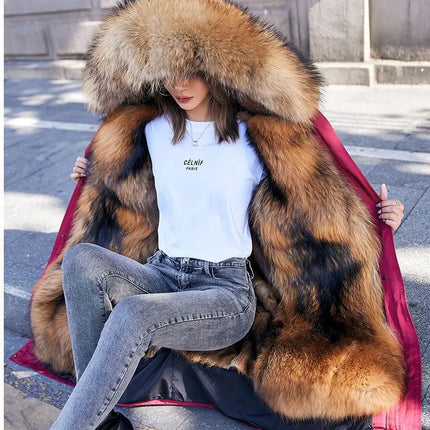 Women Cotton coat Winter Jacket Female thick warm Parkas hooded Outwear large sizeInner liner removable fur over knee Overcoat