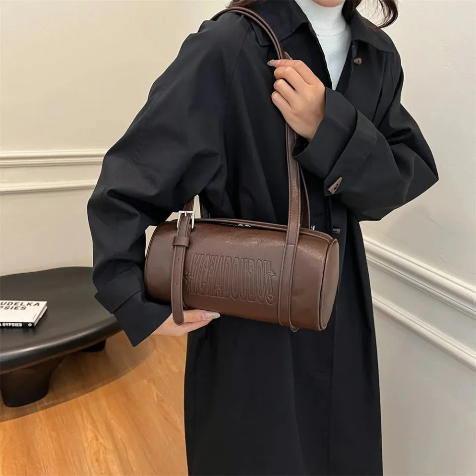 2025 Cylinder Pillow Bag for Women Multifunctional Shoulder Crossbody Bag with Pendant Winter Luxury Designer Handbag