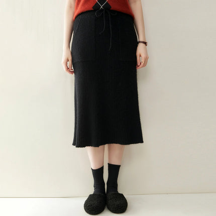 100% Cashmere Skirt Women's Clothes Over Knees Knitwear New Collection High Quality Autumn Winter Soft Warm Straight Long Skirt PlatiNum