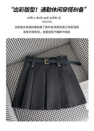 Autumn and Winter 2025 New High-waisted A-line Skirt College Style Sweet Versatile Woolen Pleated Skirt PlatiNum