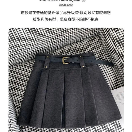 Autumn and Winter 2025 New High-waisted A-line Skirt College Style Sweet Versatile Woolen Pleated Skirt PlatiNum