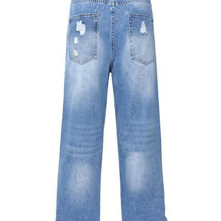 Men's Ripped Baggy Jeans Loose Fit Distressed Denim Pants Light Wash Y2K Streetwear Wide Leg Style PlatiNum