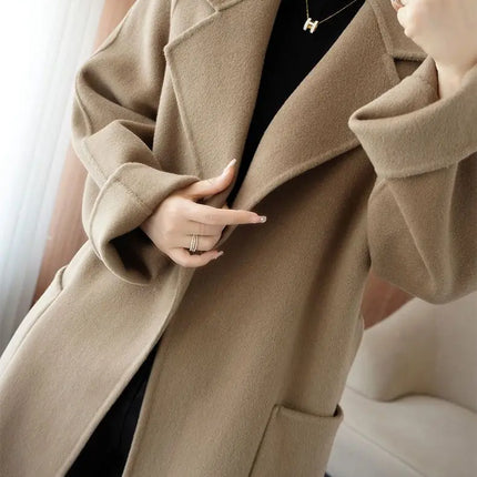 100% Wool Coat Women's Wear 2026 Autumn/Winter Fashion Temperament Double sided Cashmere Coats with Belt Elegant Long Overcoat