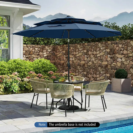 Ombrellone da patio solare da 10 piedi con 32 luci a LED, parte superiore ventilata a 3 livelli, colore blu navy