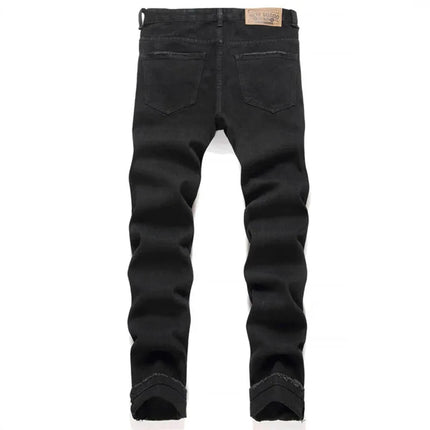 Autumn And Winter Retro Black Ripped Jeans Men'S Straight Leg Pants Pentagram Patch Casual Jeans Pants PlatiNum