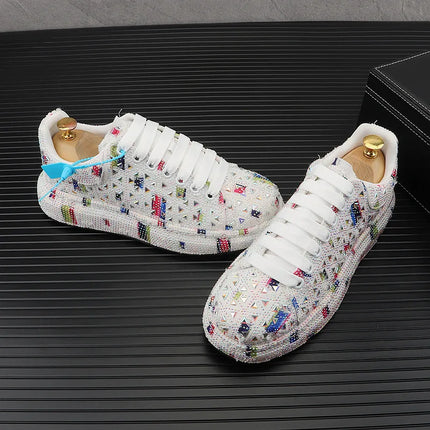 Hot Sale Rhinestone Canvas Shoes Mens Casual Skate Shoes Fashion Street Hip Hop Canvas Sneakers Men Platform Vulcanized Shoes