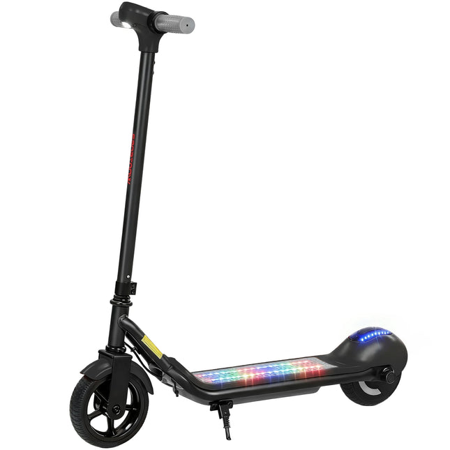 Monopattini elettrici per bambini da 6-14 anni, schermo LED, luci RGB, pneumatici, velocità 10 km/h, avviamento, Nero