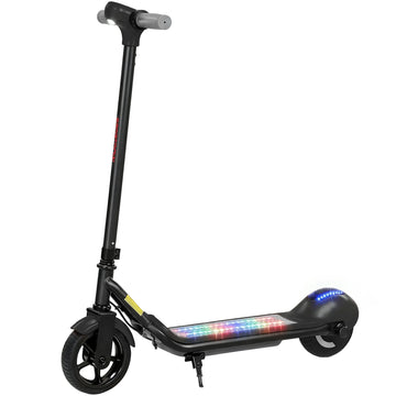 Monopattini elettrici per bambini da 6-14 anni, schermo LED, luci RGB, pneumatici, velocità 10 km/h, avviamento, Nero