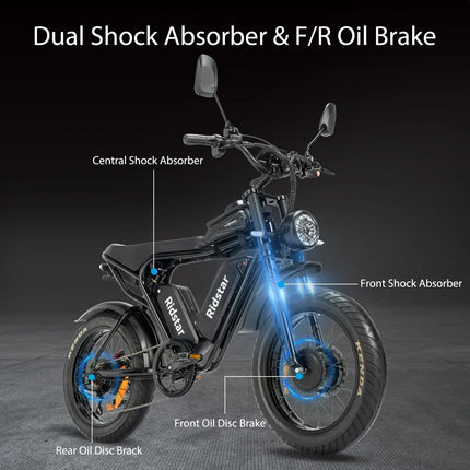 Ridstar Q20 Pro Ebike, doppio motore 2000 W, due batterie 40 Ah, velocità massima 60 KM/H, chilometraggio massimo 120 km in modalità PAS, bici spessa 20 * 4,0